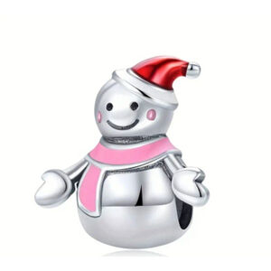 Women's Snowman Charm Bracelet One Size Silver Red Pink